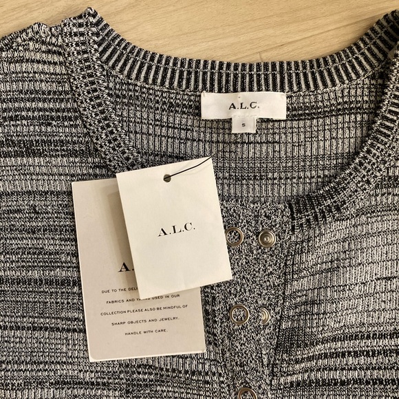 A.L.C. Sweater Knit Henley Top in Gray & White Blend Size Small NWT $298 - Picture 3 of 5